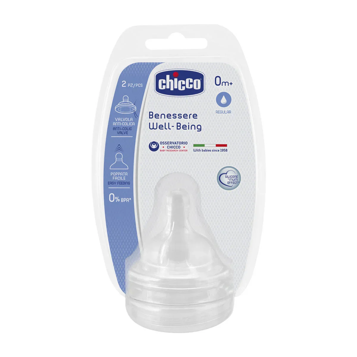 Chicco Well-Being Teat 0m+ Regular Flow - 2 Pack - Image 2