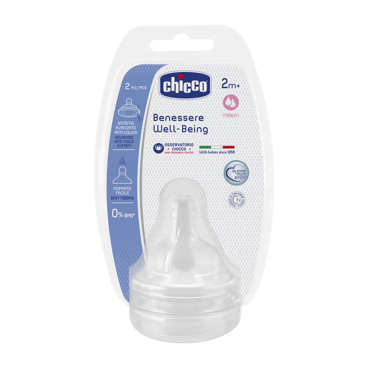 Chicco Well-Being Teat 2m+ Medium Flow - 2 Pack - Image 2