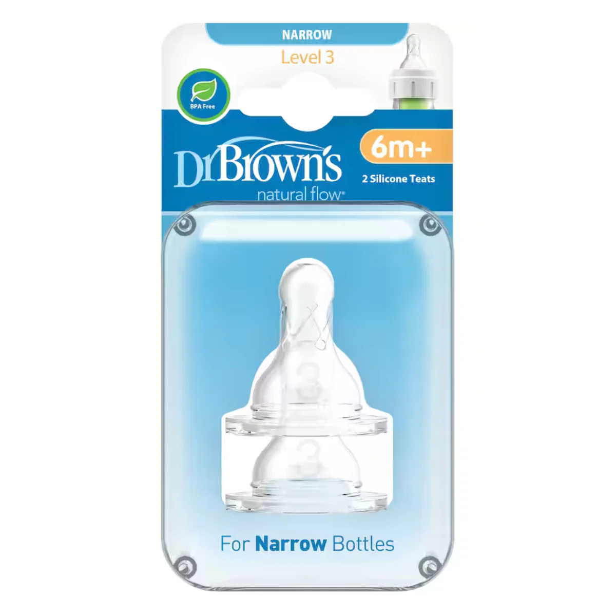 Dr Browns Narrow Neck Teat Level 3 - 2 Pack