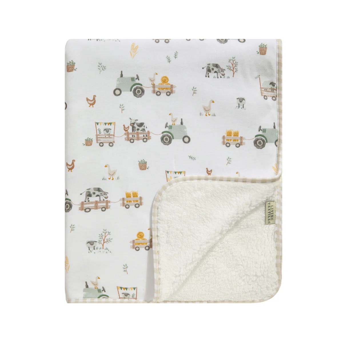 Living Textiles Tractor Ride - Jersey Sherpa Pram Blanket