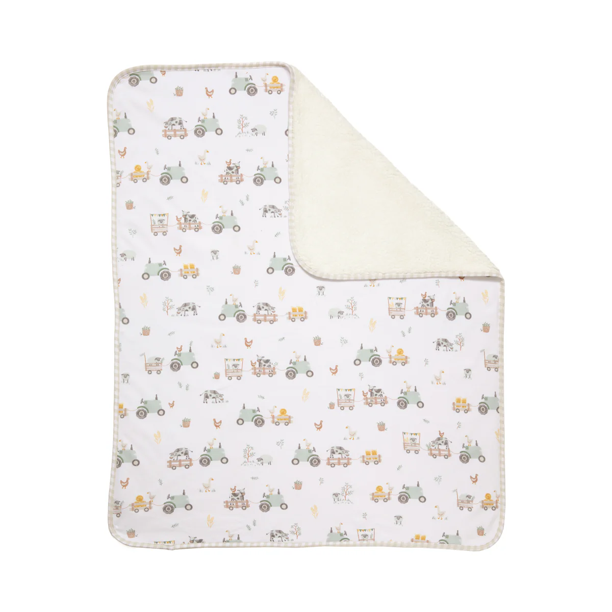 Living Textiles Tractor Ride - Jersey Sherpa Pram Blanket - Image 3