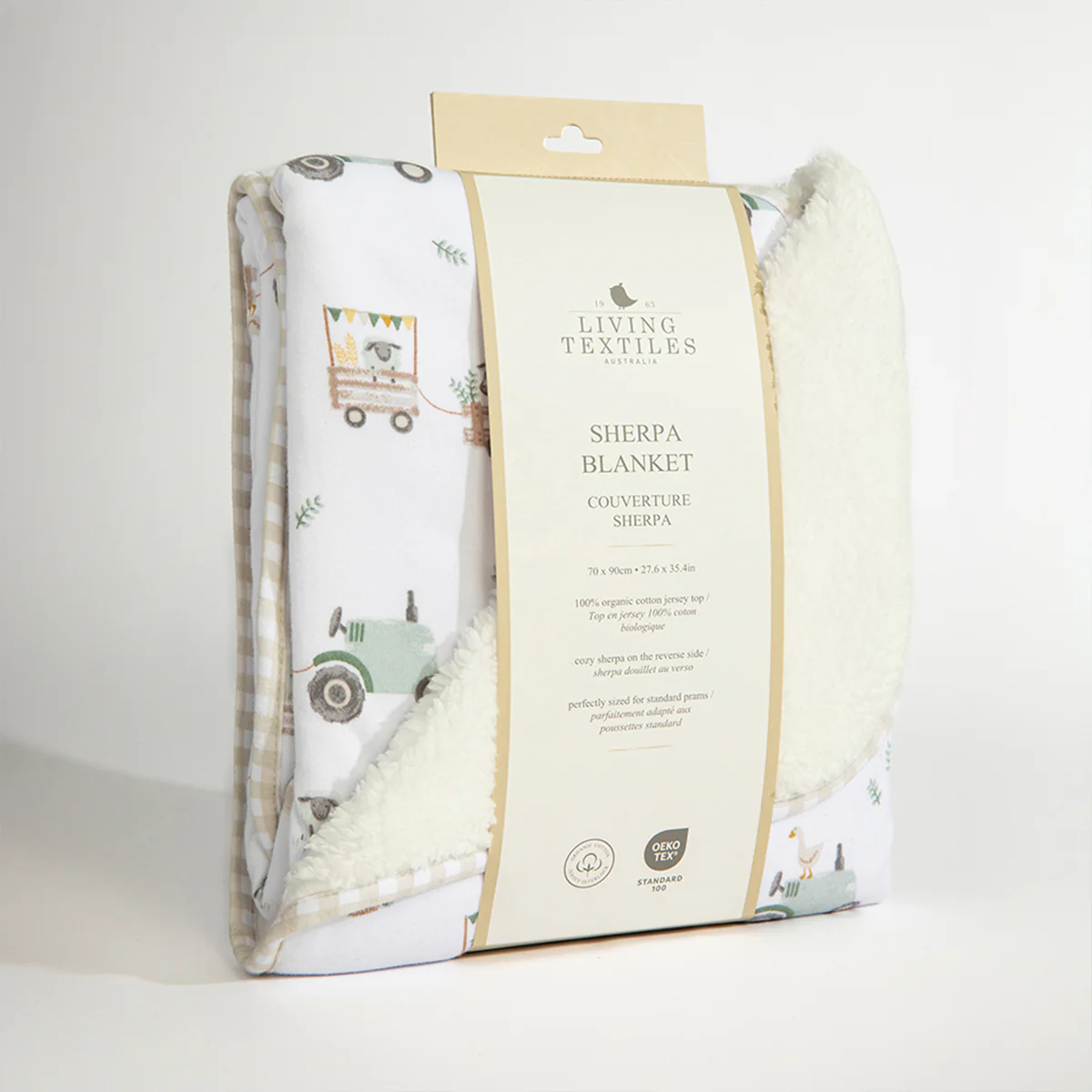 Living Textiles Tractor Ride - Jersey Sherpa Pram Blanket - Image 5