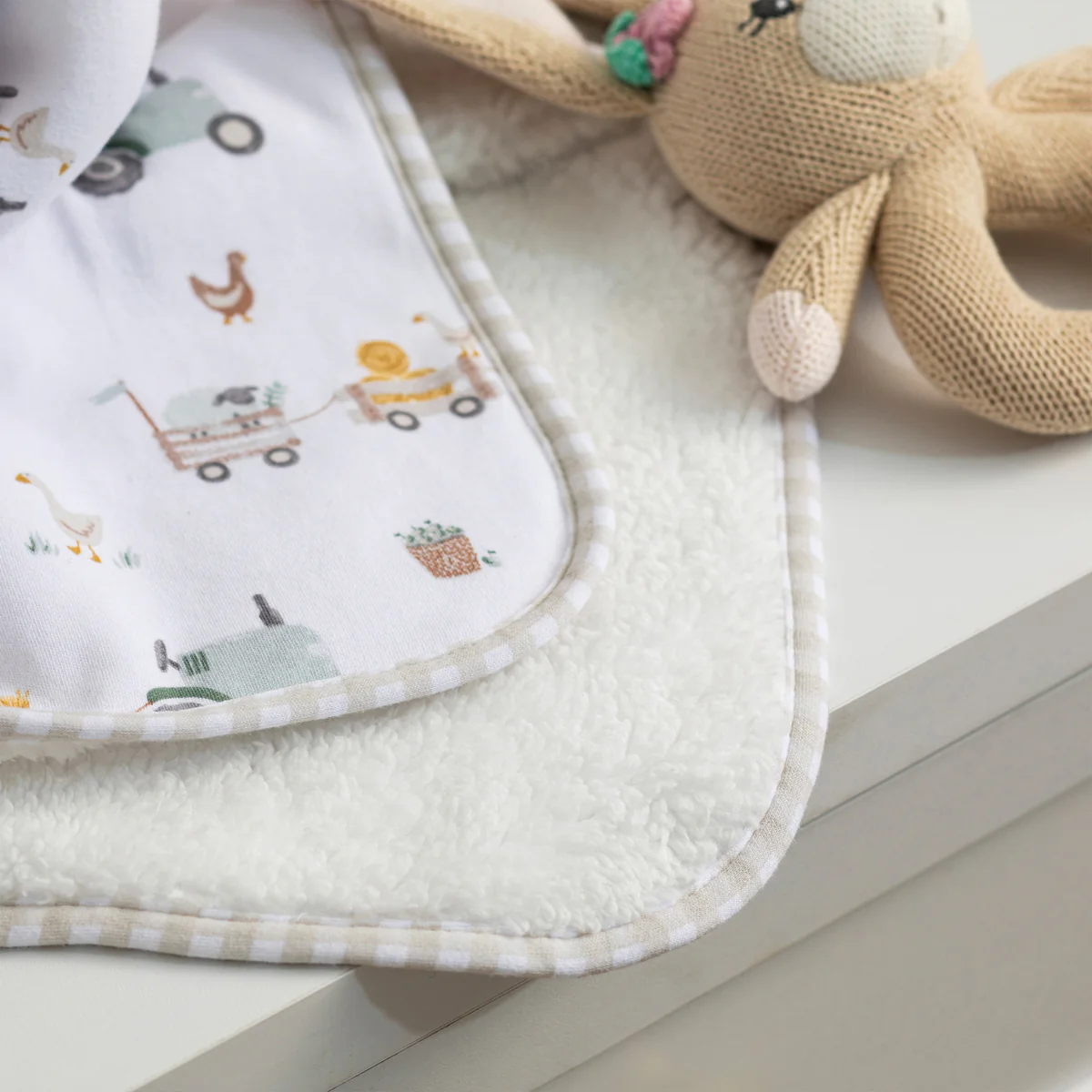 Living Textiles Tractor Ride - Jersey Sherpa Pram Blanket - Image 7