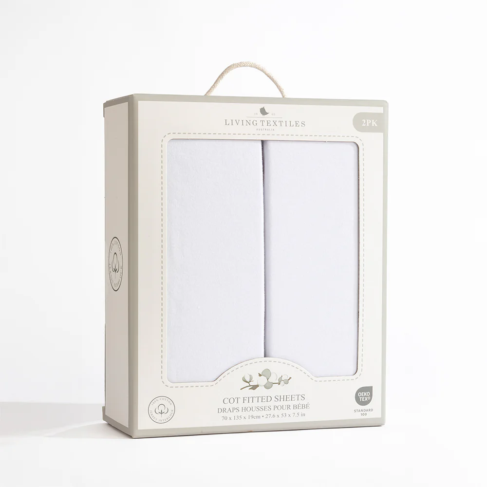 Living Textiles White Jersey Cot Fitted Sheet 2pack - Image 4
