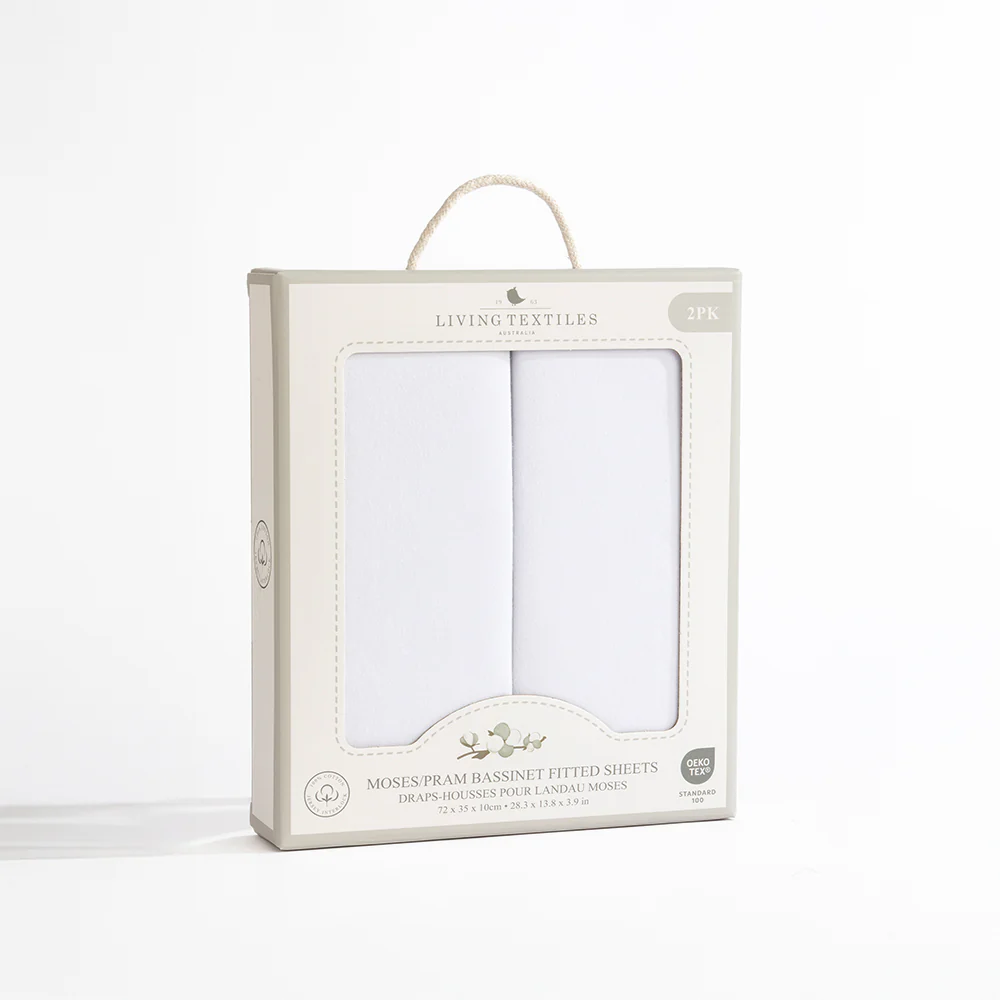 Living Textiles White Jersey Moses/Pram Fitted Sheet 2pk - Image 3